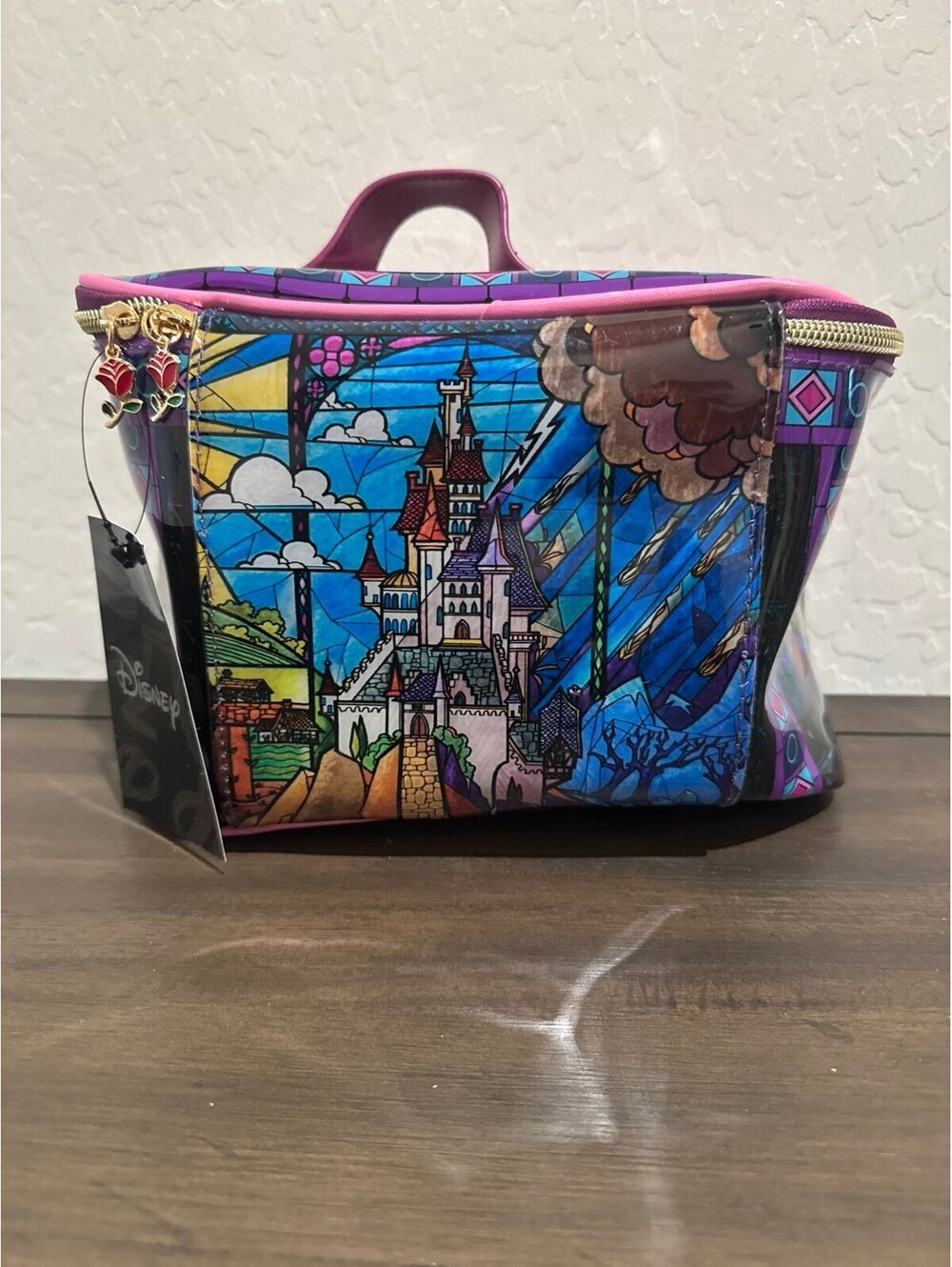 Disney Beauty and the Beast Castle Stained Glass Cosmetic Bag NWT